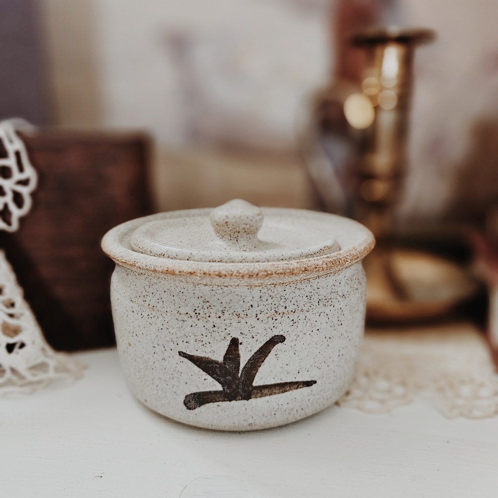 Handcrafted Ceramic Lidded Jar - Cream and Brown